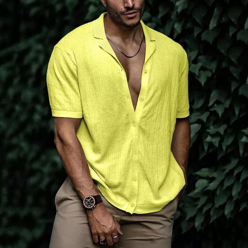 Men's Shirt Summer Shirt Casual Shirt Beach Shirt Button Up Shirt Black White Yellow Pink Red Short Sleeve Plain Shirt Collar Vacation Hawaiian Clothing Apparel Polyester Fashion Casual Comfortable2