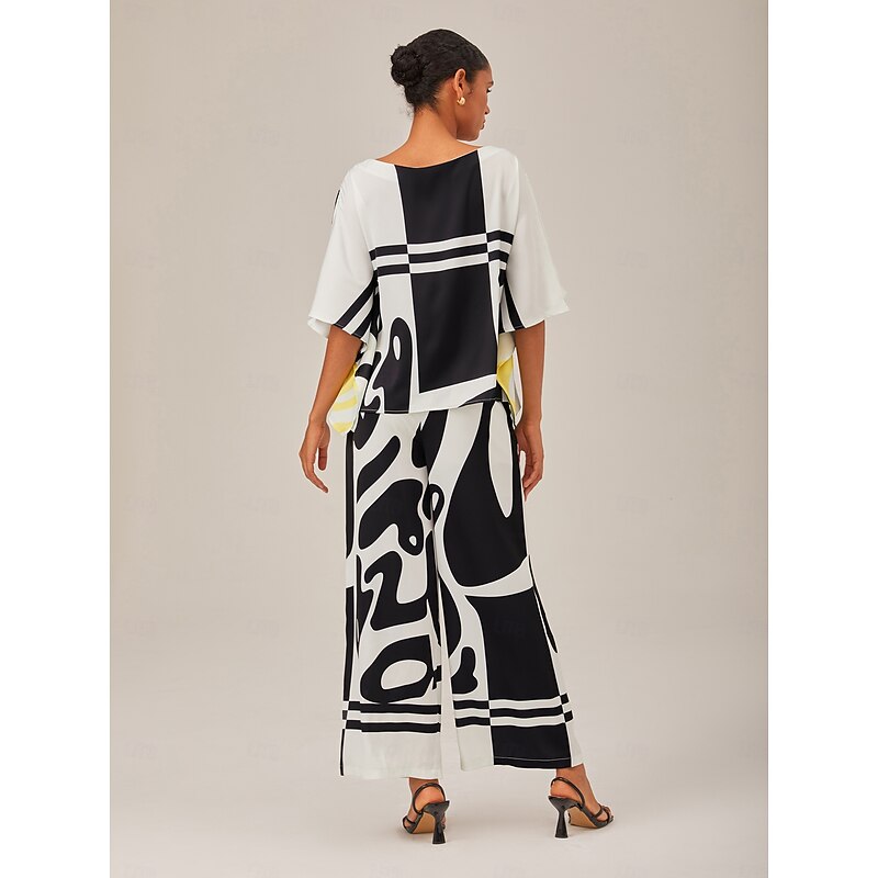 Women's Pants Black Satin Wide Leg Neutral Casual Daily Spring Fall Cross Seasons3