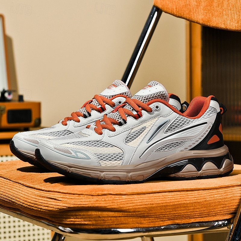 Men's White and Orange Running Sneakers with Lightweight Mesh – Versatile Sneakers for Basketball and Daily Wear4