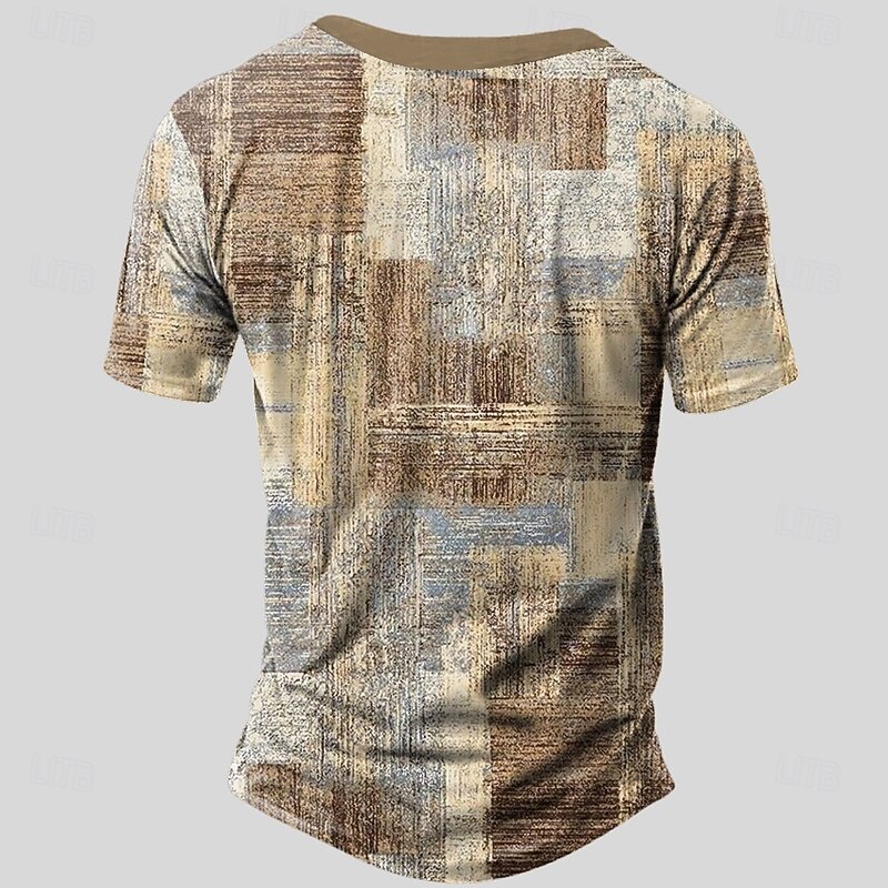Men's Plaid Checkered T Shirt Henley Shirt Short Sleeve Designer Retro Vintage Casual Street Casual Daily Summer Spring Gray Green Blue Khaki Henley Henley T-Shirt2