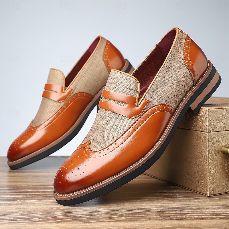 Men's Brown and Tan Brogue Dress Shoes - Stylish Formal Shoes for Dance Parties and Special Celebrations2
