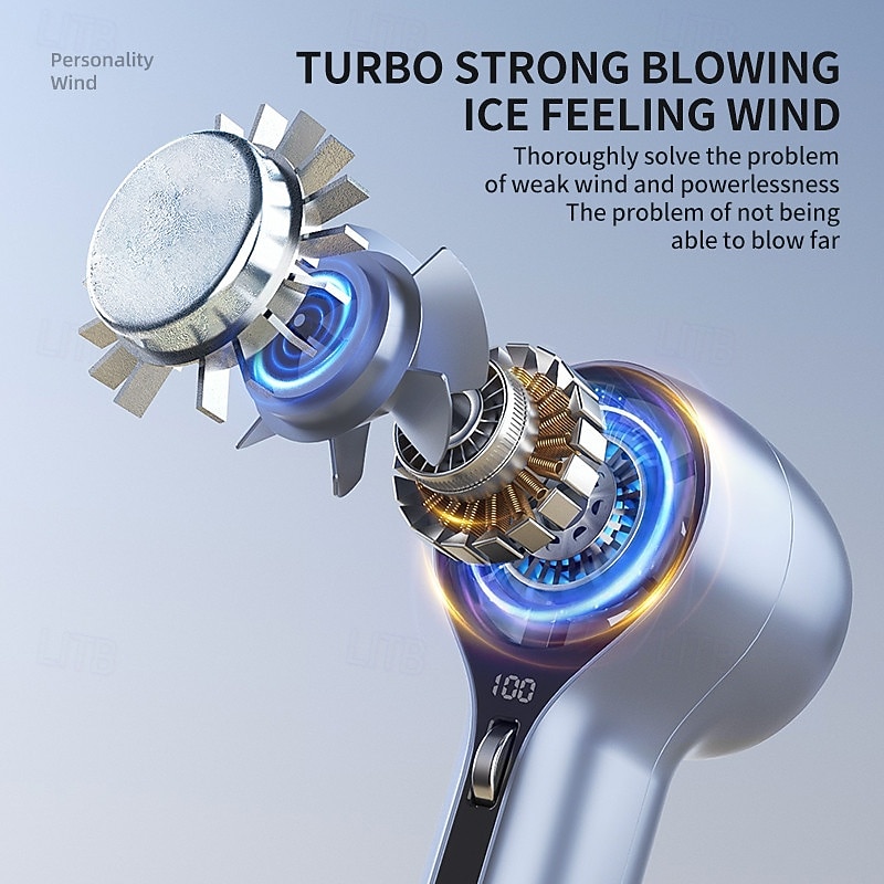 Portable Handheld Fan with Ice Ceramic Cooling, Turbo Breeze, 3000mAh Battery, Digital Display, Compact USB Rechargeable Fan with Pulley Control for Summer Outdoor Travel4