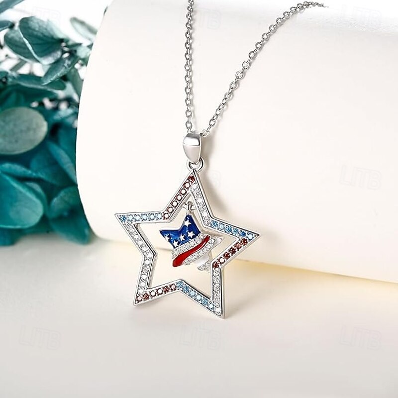 American Flag Necklace Sterling Silver 4th of July Stars Pendant Necklace Patriotic Jewelry Gifts for Women3