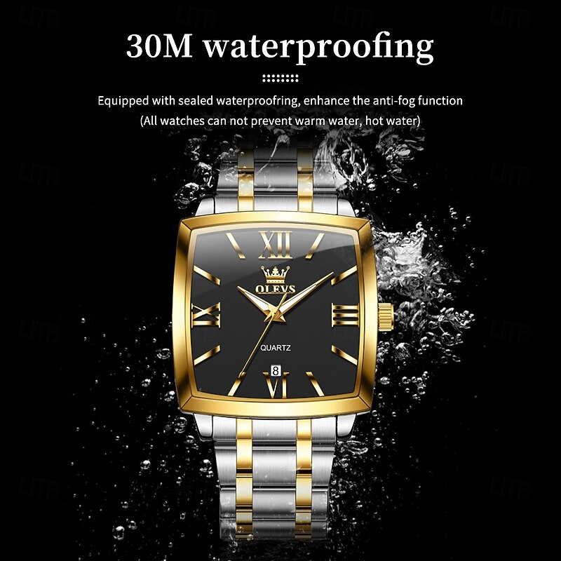 OLEVS 2969 Men's Fashion Square Watch, Waterproof, Luminous Stainless Steel, Automatic Date, Modern Quartz Movement2