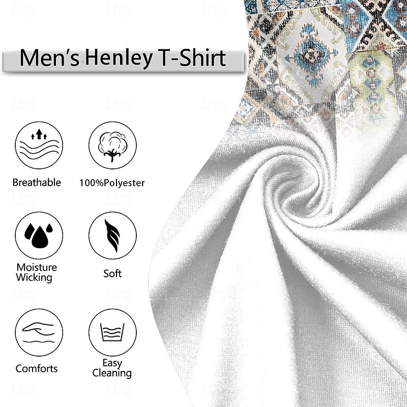 Men's Floral Vintage Tank Top Henley Shirt Sleeveless Vintage Fashion Designer Outdoor Casual Daily Summer Spring &  Fall White Blue White Blue Black Green+Black Henley Henley T-Shirt2