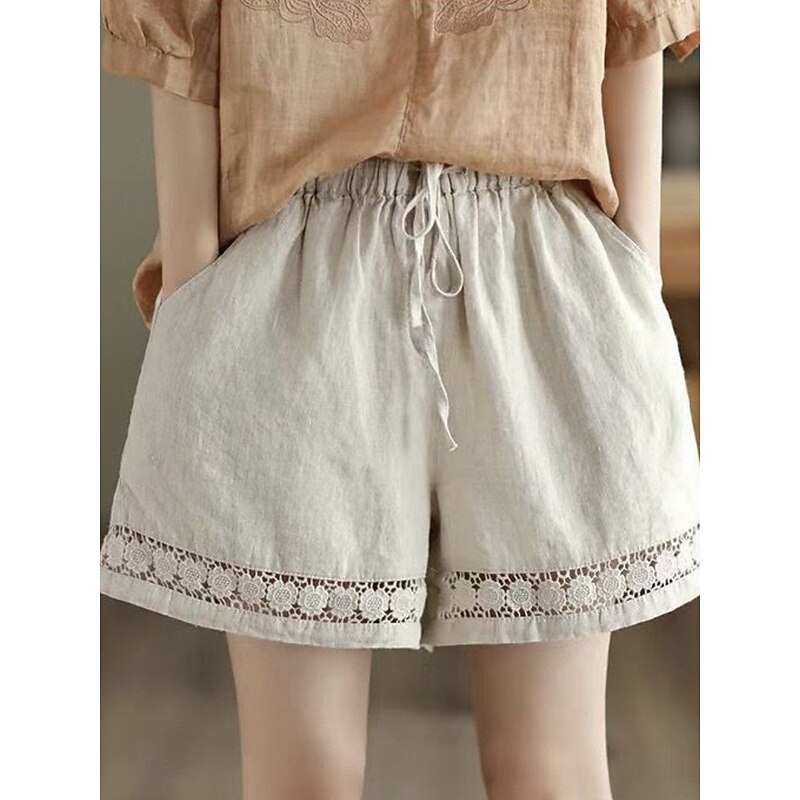 Women's Boho Shorts Solid Color Chinos Shorts Vacation Vintage Fashion Short High Waist Plain Pocket Drawstring Comfort Outdoor Micro-elastic Vacation Street Daily Black White Orange Green