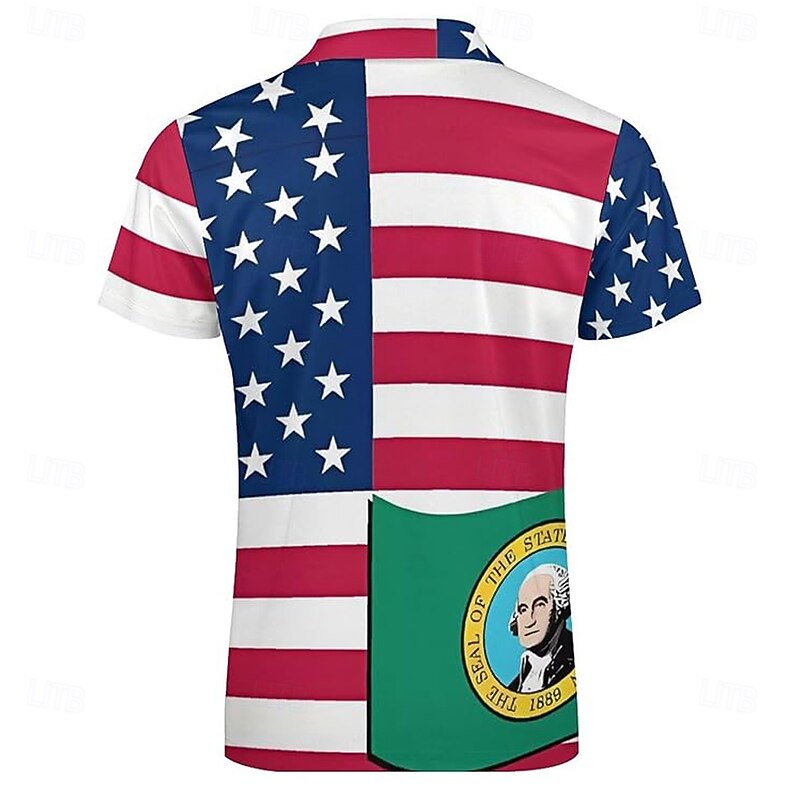Independence Day Men's American US Flag Zip Polo Short Sleeve Turndown Casual Daily Sports & Outdoor Athleisure Casual Daily Zipper Summer Robin's Egg Blue3