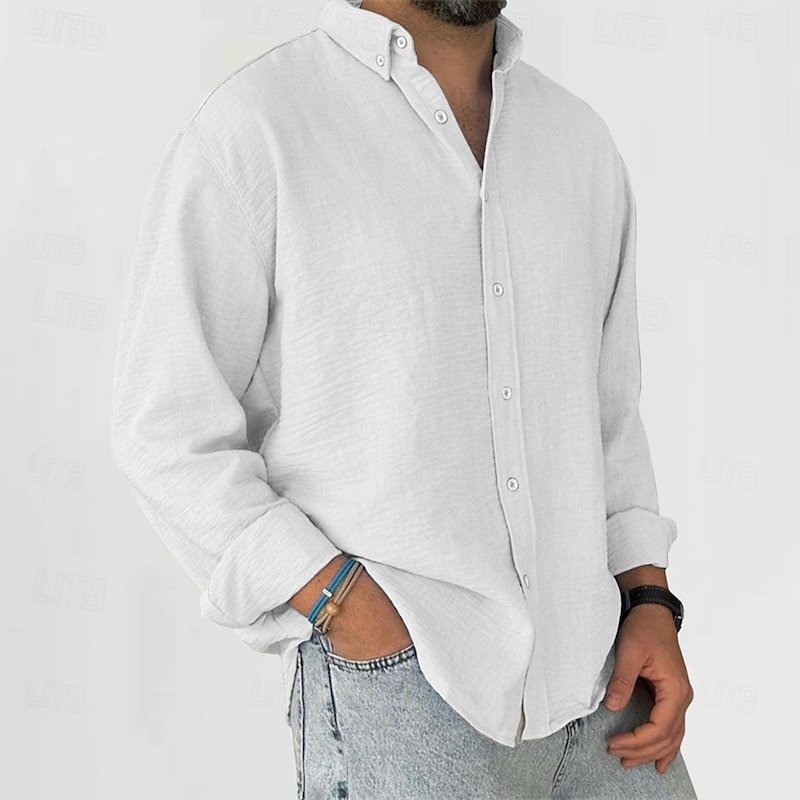 Men's Cotton Linen Shirt Plain Vacation Daily Wear Black White Pink Royal Blue Long Sleeve Shirt Collar Spring &  Fall Clothing Apparel Button-Down4
