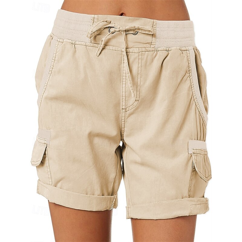 Women's Running Shorts Hiking Shorts Summer Outdoor Regular Fit Quick Dry Shorts Drawstring Elastic Waist Dark Khaki Black Hunting Climbing Camping / Hiking / Caving S M L XL XXL3