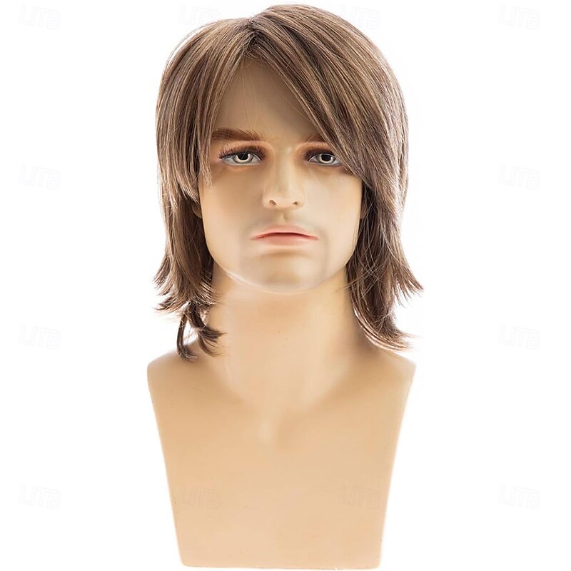 Short Brown Wig for Mens Light Brown Layered Natural Fluffy Synthetic Hair Wig for Daily Party2