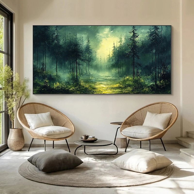 Oil Painting Hand Painted 3D Green Forest Painting hand painted canvas wall art tree oil painting canvas abstract Narrow wall decoration oversize Large Abstract Blue forest paintings  Wall Decor3