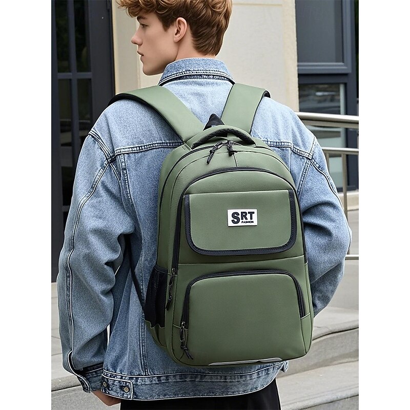 Men's Casual Backpack with Multiple Compartments, Durable Nylon Material, Stylish Design for School, Travel, and Everyday Use - Available in Green, Gray, Blue, and Black3
