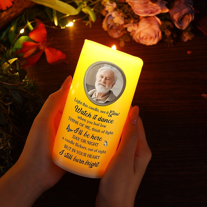 Personalized Memorial LED Candle Custom Photo Sympathy Gifts For Loss Of Loved Ones, Forever In My Heart Elegant Keepsake Light for Bedroom Home Decor Tribute Display4