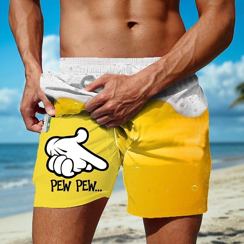 Men's Oktoberfest Beer Cartoon Hand Print Lined Shorts 2 in 1 Board Shorts Swim Shorts Mid Waist Hawaiian Holiday Side Pockets With Compression Liner Elastic Drawstring Waist Designer Clothing Apparel2