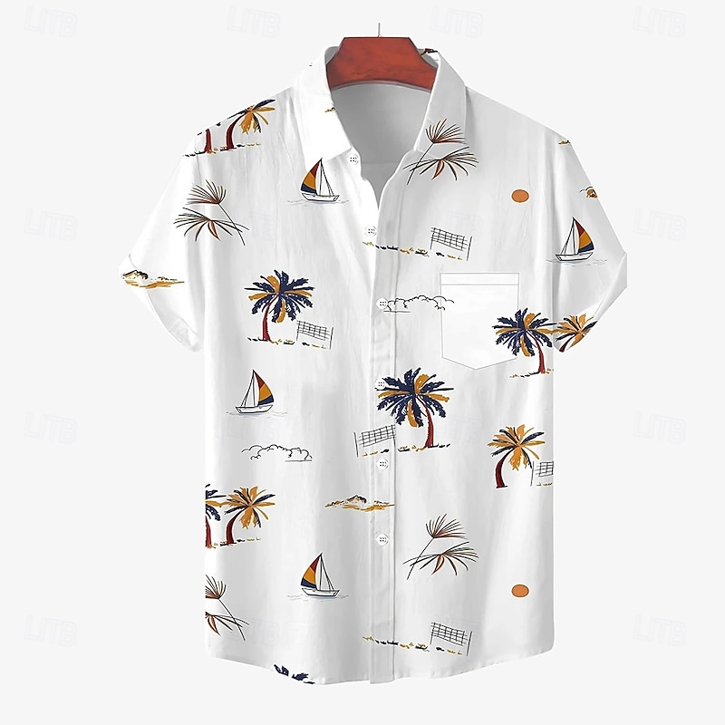 Men's Coconut Palm Tropical Plants Shirt Summer Hawaiian Shirt Button Up Shirt Short Sleeve Hawaiian Vacation Holiday Beach Wear Summer Spring Turndown 3D Print Collared Shirts Front One Pocket White