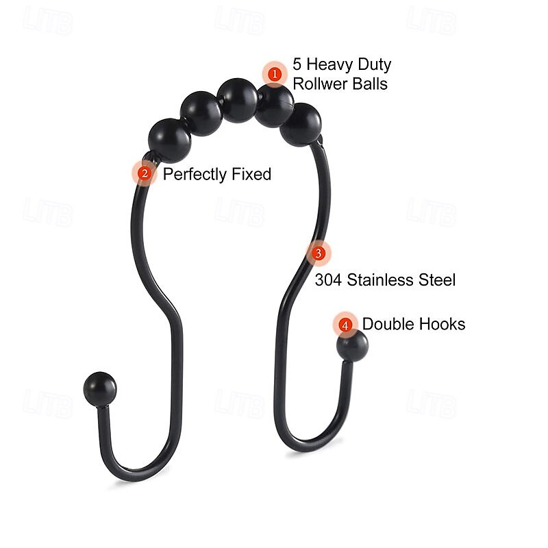 Double Head Shower Curtain Hooks Rings, Stainless Steel Heavy Duty Roller Double Glide Shower Hooks for Bathroom Shower Rod Curtains Liners,Polished Shower Curtain Rings Set of 122