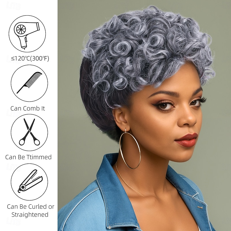 Synthetic Wig Curly Bouncy Curl Bob Layered Haircut Machine Made Wig 10 inch A1 Synthetic Hair Women's Elastic Comfortable Highlighted / Balayage Hair Gray2