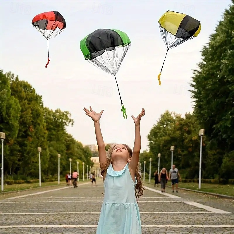 6pcs Vibrant Parachute Toys for Kids - Colorful Durable Plastic Parachutes with Net Canopy for Outdoor Play Ideal Easter Basket Gift for Boys & Girls Aged 3-10 Outdoor Play Equipment  Colorful Toy2