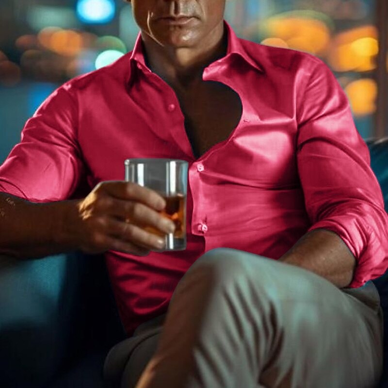 Men's Beach Shirt Black White Light Green Pink Wine Long Sleeve Plain Lapel Vacation Clothing Apparel Polyester Fashion Casual Comfortable4