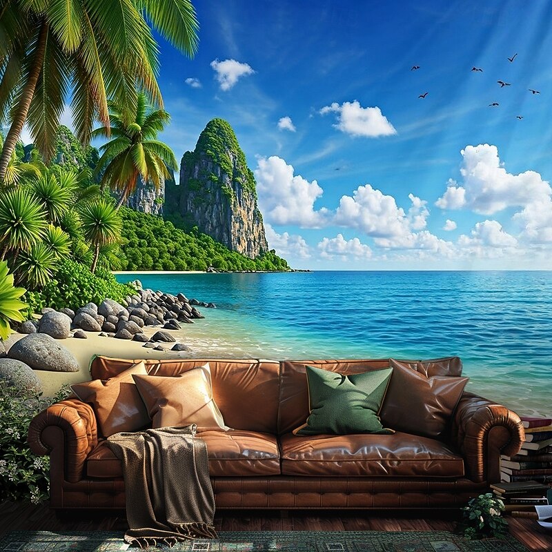 Landscape Ocean Beach Tapestry Large Tapestry Mural Decor Photograph Backdrop Blanket Curtain Home Bedroom Living Room Decoration4
