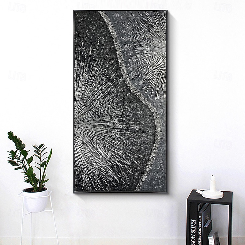 Handmade Oil Painting Canvas Wall Art Decoration Contemporary Abstract Silver Textured Artwork for Home Living Room Decor Stretched Frame Hanging Painting/Rolled Frameless Unstretched Painting2