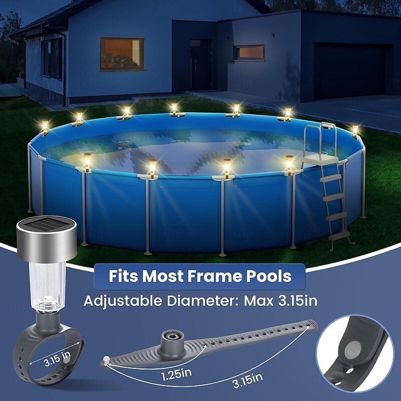 Outdoor Lights Pool Lights for Above Ground Pools Waterproof Frame Pool Decoration Energy Saving LED Pool Solar Lights Warm White / White /Multi Light at Night Decor for Frame Swimming Pools Trampoline4
