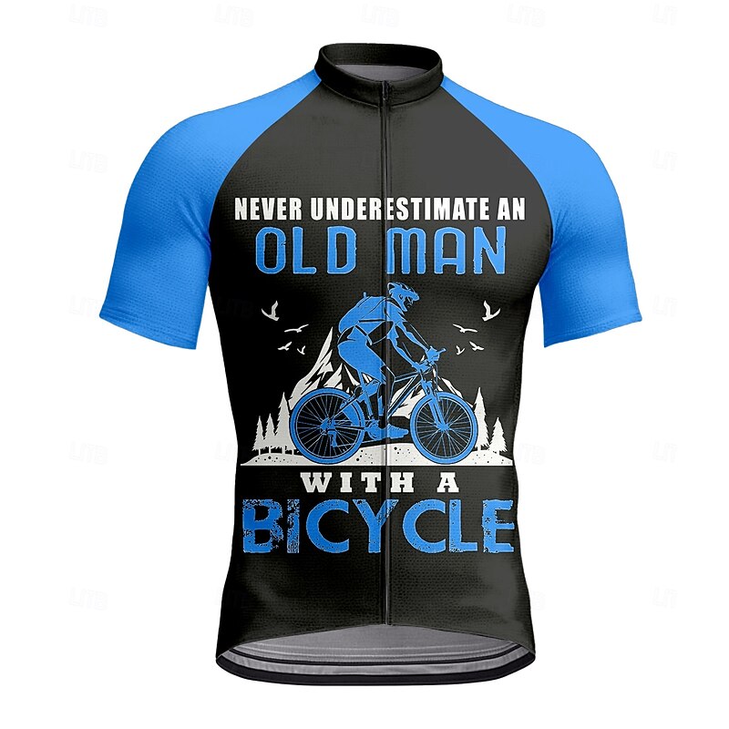 Men's Cycling Jersey Graphic Letter & Number Short Sleeve Bike Tee Tshirt Jersey Top with 3 Rear Pockets UV Resistant Quick Dry Front Zipper Reflective Strips Sports Black Clothing Apparel