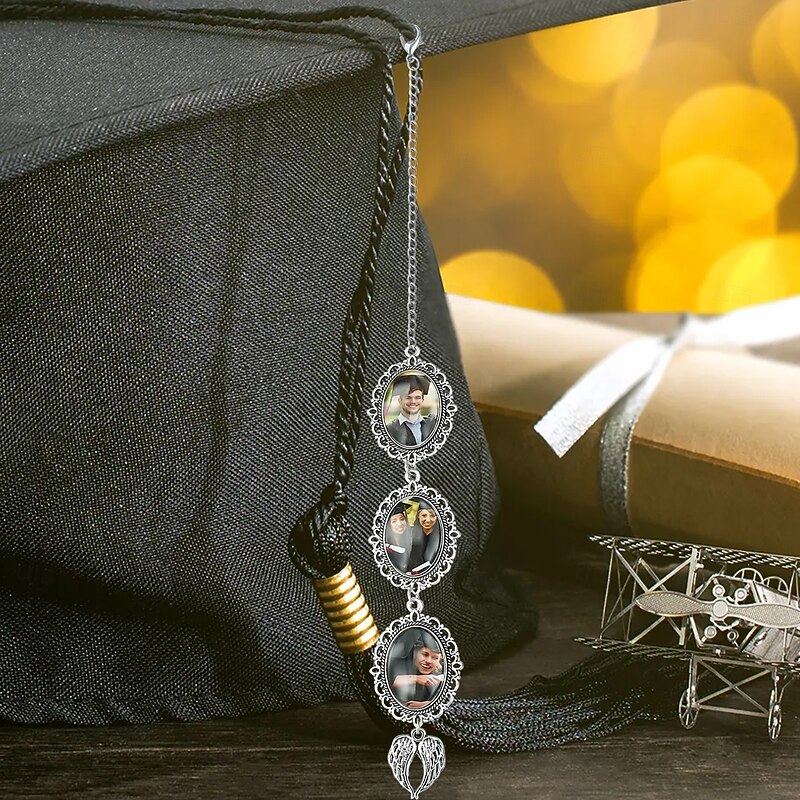 Personalized Graduation Tassel Photo Charm, Custom Memorial Best Graduation Gift,Charm with Angel Wings Unique Keepsake for Friends or Yourself, Perfect for Graduation, Birthday, Christmas2