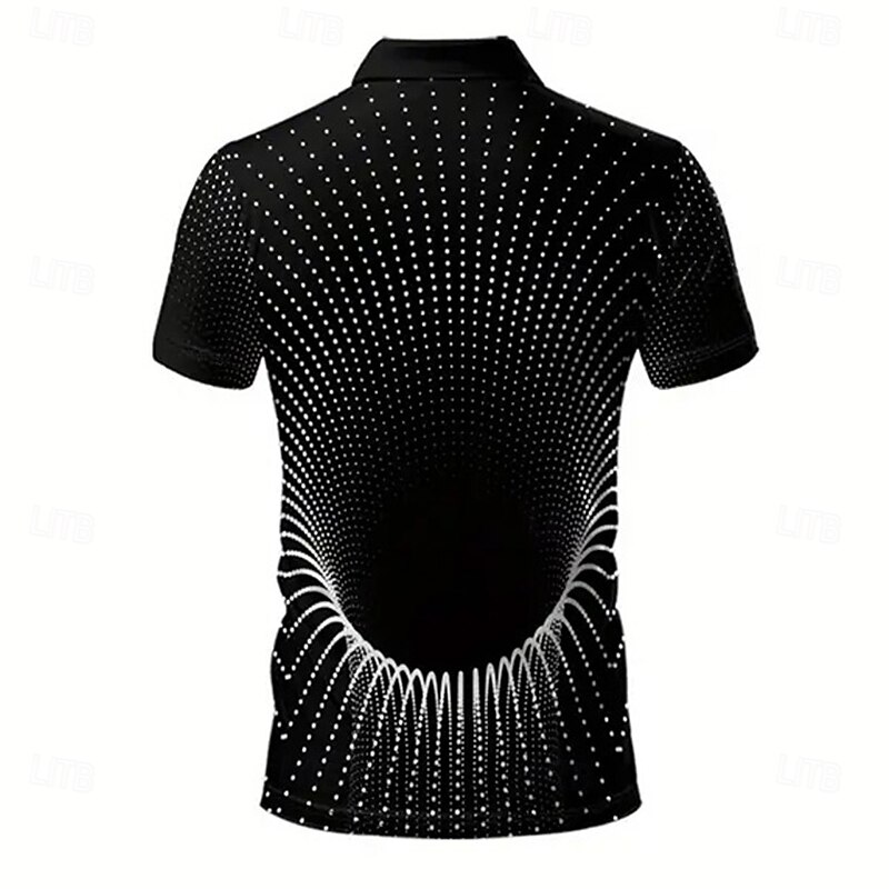 Men's Geometric Optical Illusion Polo Short Sleeve Polo Shirts Collared Shirts Casual Outdoor Athleisure Daily Wear 3D Print Summer Black2