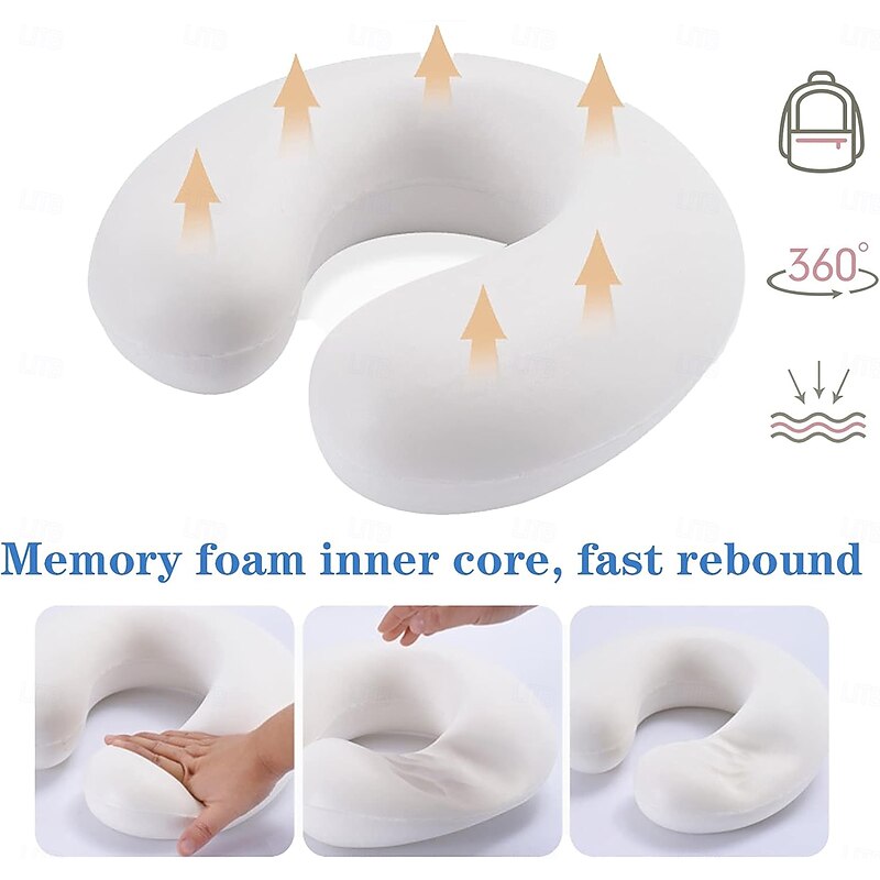 Neck Pillow for Traveling, Upgraded Travel Neck Pillow for Airplane 100% Pure Memory Foam Travel Pillow for Flight Headrest Sleep, Portable Plane Accessories3