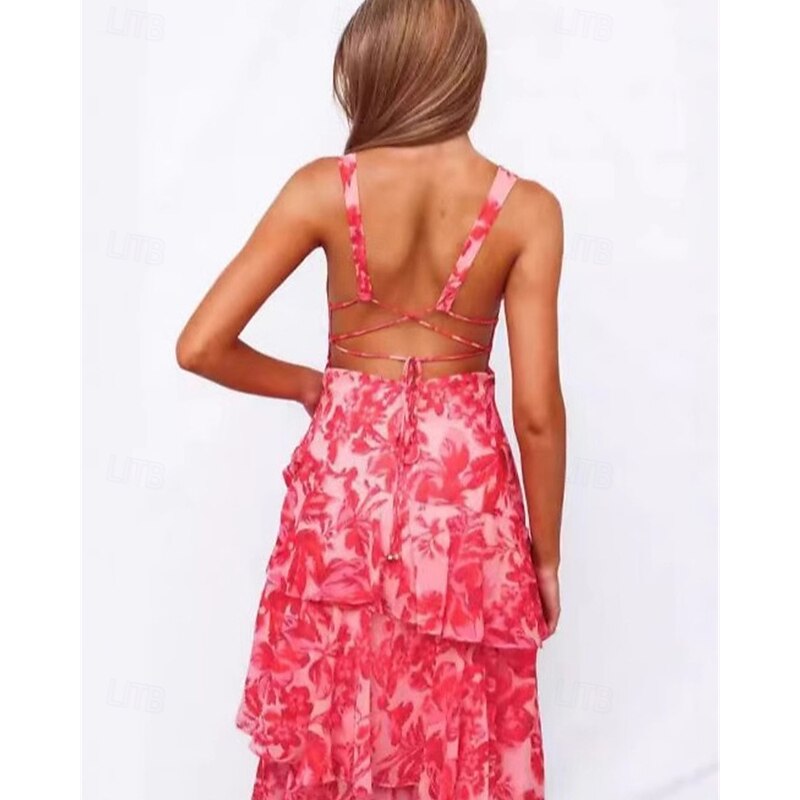 Women's Long Dress Maxi Dress Casual Dress Summer Dress Boho Dress Print Dress Fashion Outdoor Party Holiday Regular Fit Floral Sleeveless Deep V Yellow Pink Red Purple Summer Spring2