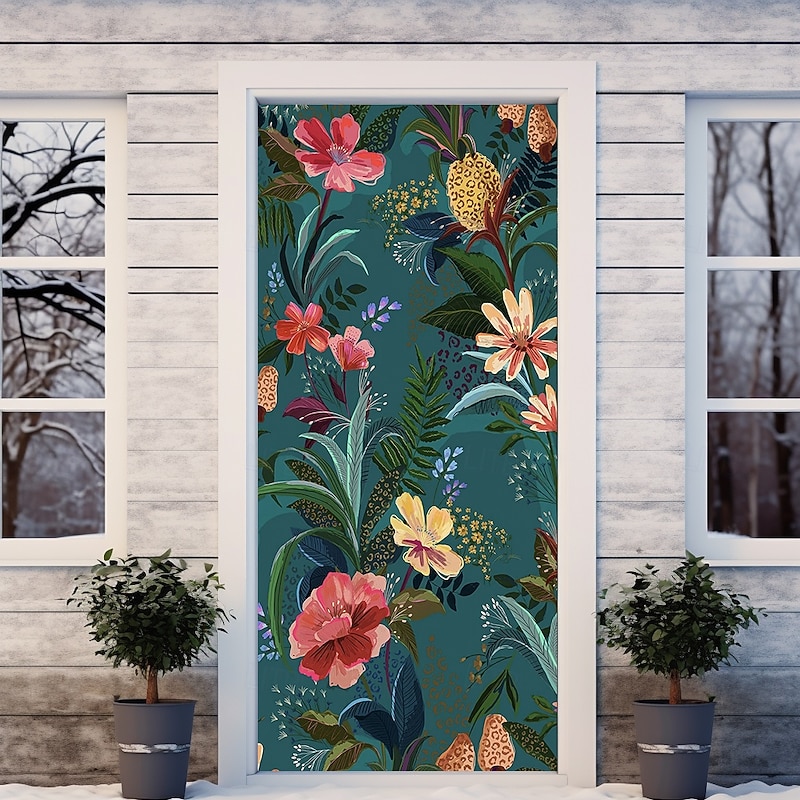 Tropical Flowers Door Decorations Door Covers Door Tapestry Door Curtain Decoration Backdrop Indoor/Outdoor Door Banner for Front Door Farmhouse4
