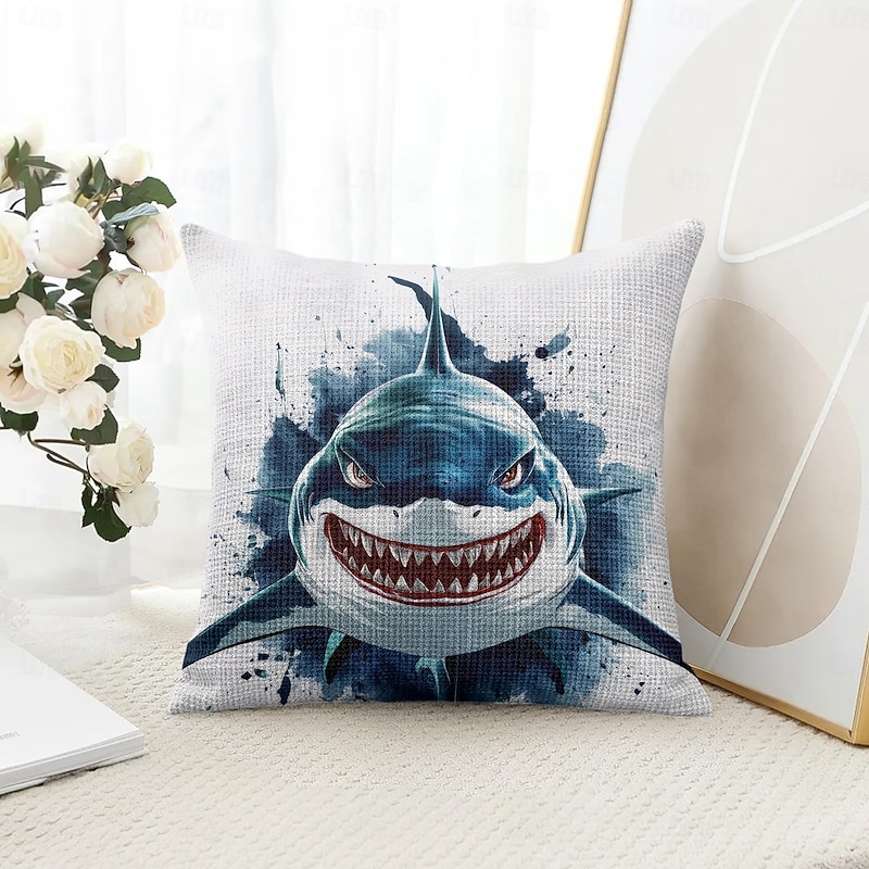 Ocean Funny Shark Decorative Toss Pillows Cover 1PC Soft Square Couch Cushion Case Pillowcase for Bedroom Livingroom Sofa Chair4