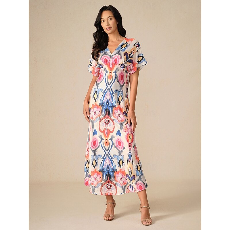 Women's Maxi Dress Sheath Dress Elegant Wedding Party Regular Fit Graphic Short Sleeve V Neck Pink Spring