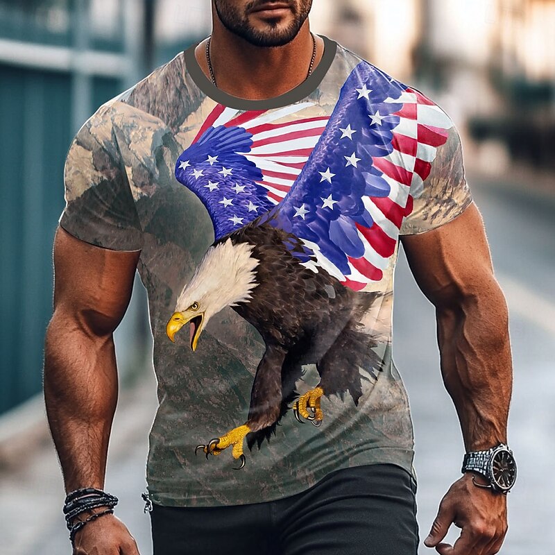 Free from Fear VINCENT HIE Men's 3D T Shirt Short Sleeve T shirt 3D Print Crew Neck Shirt Exaggerated Designer Party Street Casual Blue Summer Spring All Seasons Clothing Apparel S M L XL XXL XXXL 4XL