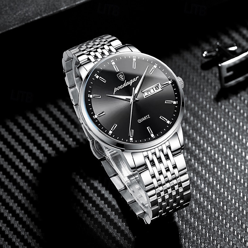 Men Quartz Watch Minimalist Casual Business Luminous Calendar Date Week Chronograph Stainless Steel Watch