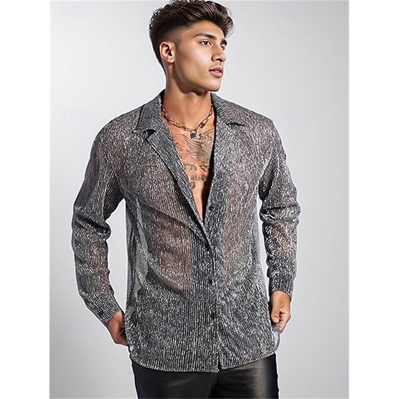 Retro Vintage 1970s Shirt Hippie Disco Shiny Metallic Fancy Dress Men's Halloween Carnival Pride Parade Pride Month Adults' Shirt Spring & Summer