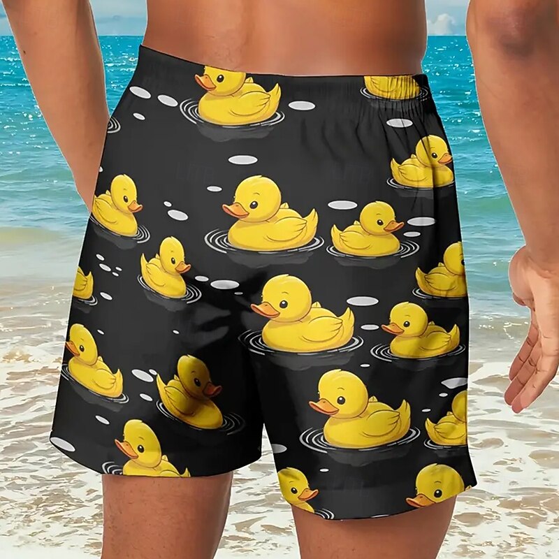 Men's Little Yellow Duck Funny Swim Trunks Swim Shorts Board Shorts Mid Waist Streetwear Hawaiian Beach Vacation Wear Side Pockets Mesh Lining Elastic Drawstring Waist Designer Clothing Apparel2