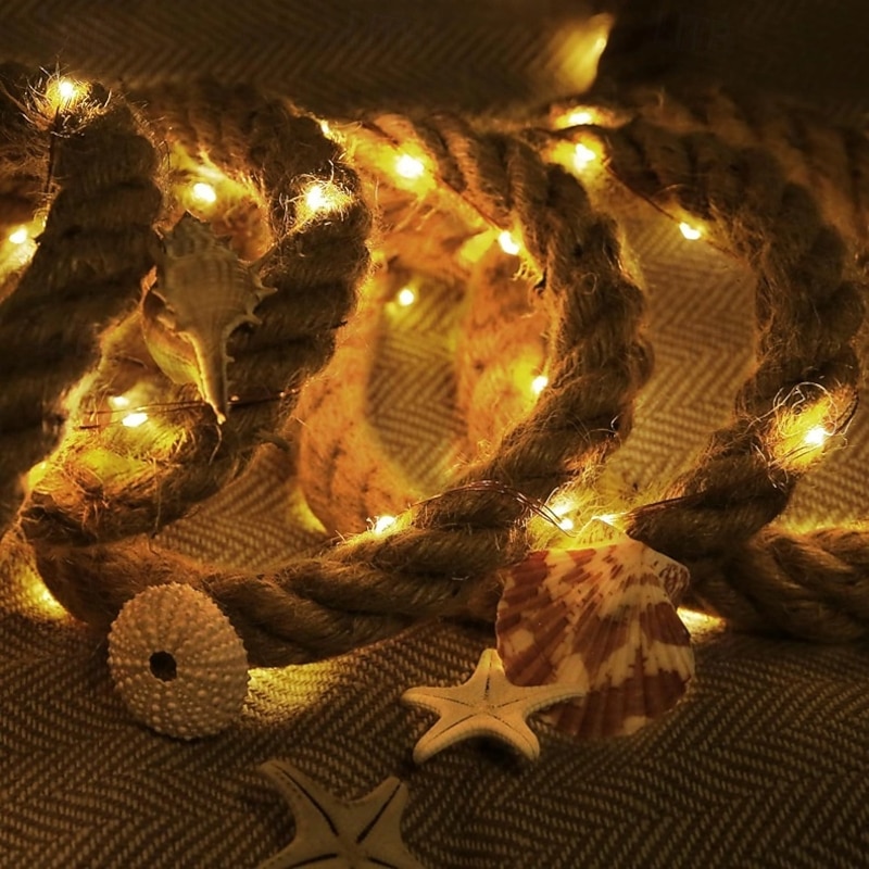 Jute Twine LED Outdoor String Lights 3m 5m 10m Battery-Operated Copper Wire String Lights  60/100/200 LEDs Waterproof Warm White Bright LED Light for 3AA BATTERY BOX REMOTE for Halloween3