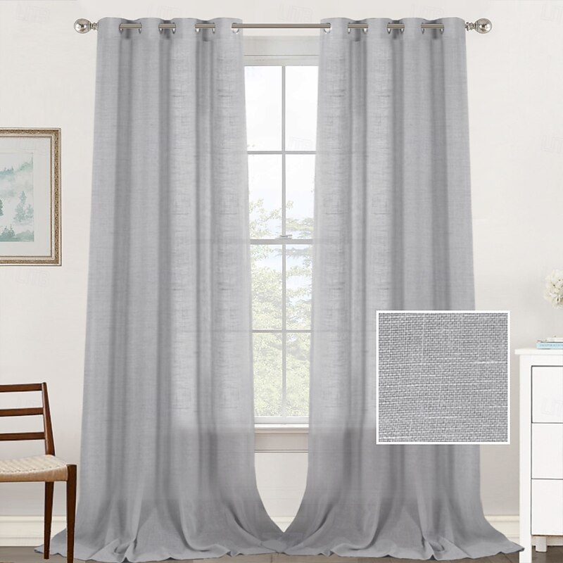 Linen Curtains Natural Blended Curtain Panels Drapery for Living Room Sheer Curtains 84 inch Length 2 Pcs Set Grommet Window Panels - Main Image