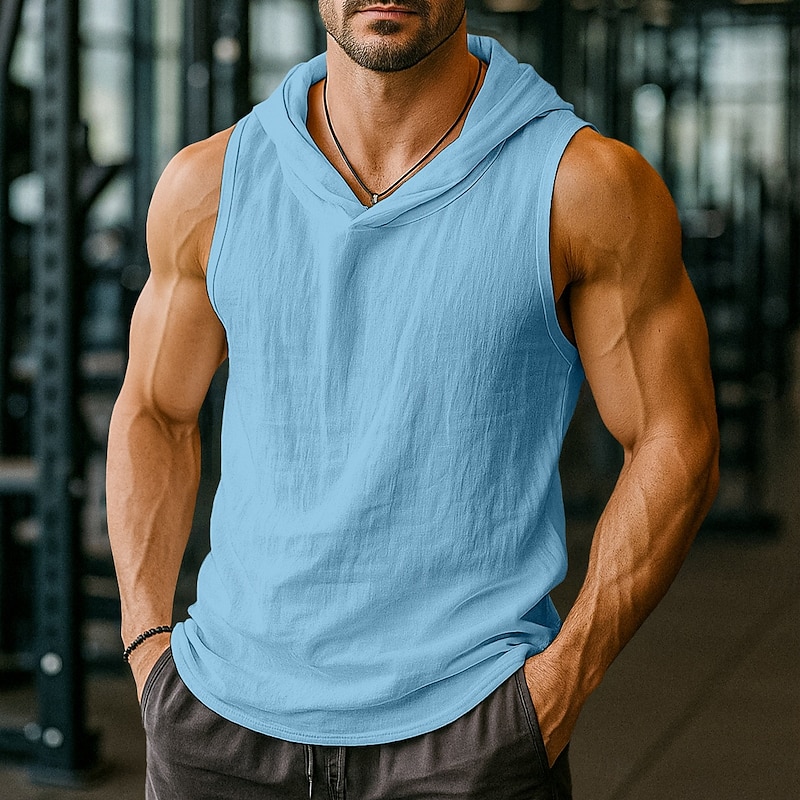 Men's Tank Top Henley Shirt Vest Top Undershirt Sleeveless Hooded Summer Plain Fashion Designer Sporty Hooded Outdoor Casual Going out White Top Tee for Men3