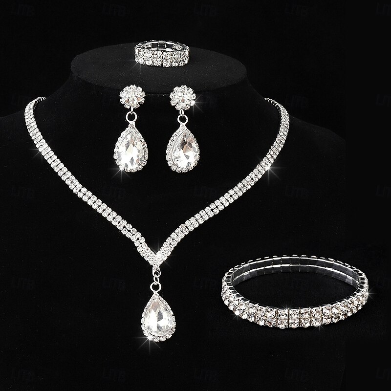 Bridal Jewelry Sets 1 set Imitation Diamond Alloy Rings 1 Necklace 1 Bracelet Earrings Women's Artistic Jewelry Set For Wedding Wedding Guest Party Evening Wear3