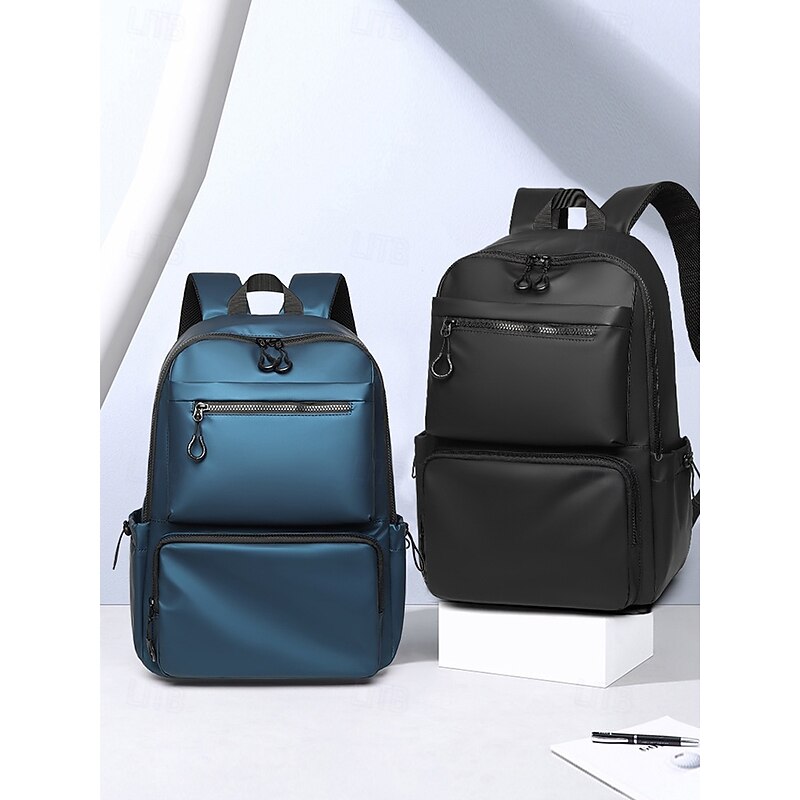Men's Black Waterproof Laptop Backpack – Large Capacity Casual Travel Daypack with Multiple Pockets for School, Work and Outdoor Use Black Blue Gray3