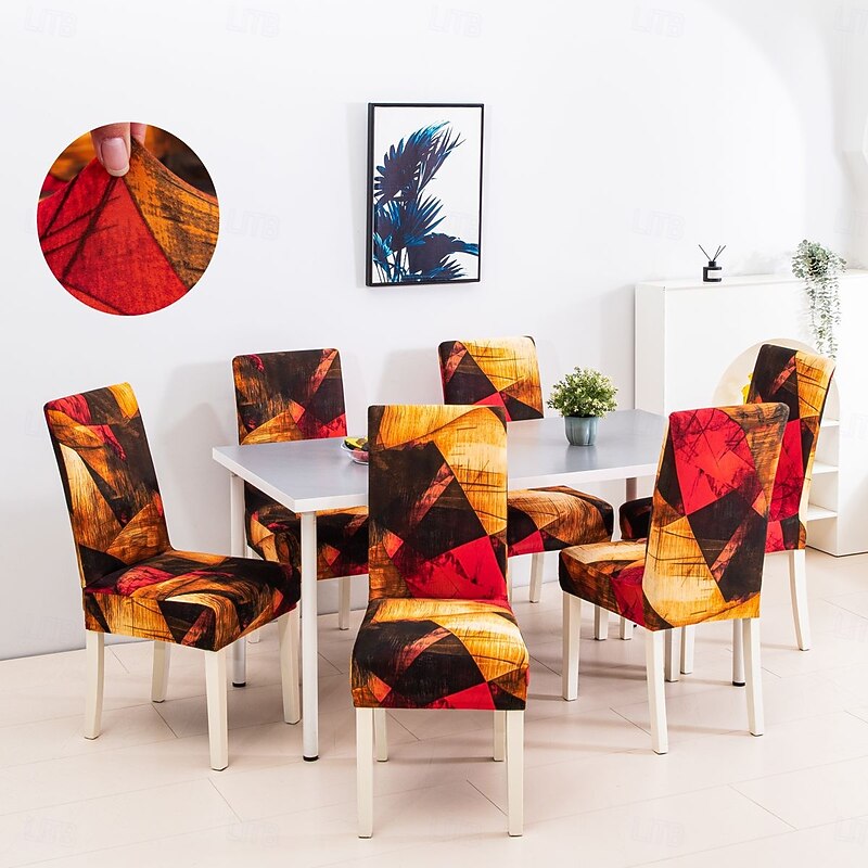 4/6pcs Elastic Dining Chair Cover Slipcovers And Anti-slip Fashion Dining Chair Cover Simple Geometric Printing Chair Protective Cover For Home Decor Hotel Restaurant And Banquet Living Room Dec