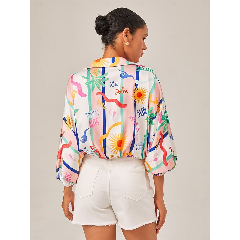 Tropical Print Twist Front Shirt2