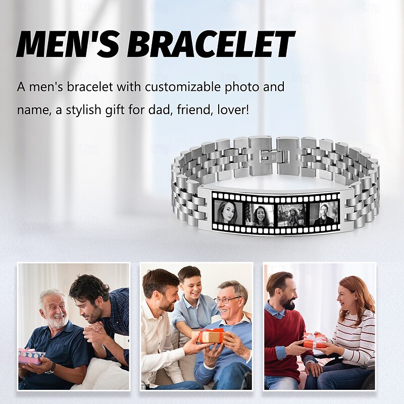 Personalized Photo Bracelet, Custom Gift for Dad, Perfect Father's Day, Christmas, Anniversary, Birthday Gift – Capture Special Moments in Every Inch of Metal4