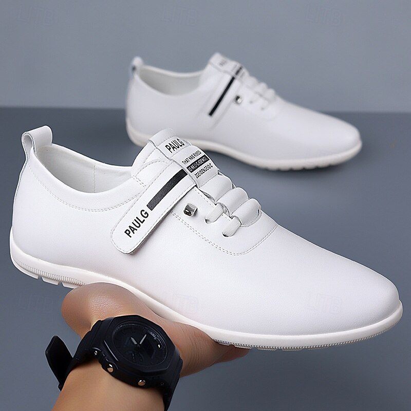 Men's White Slip-On Sneakers with Stripe Design – Fashionable Shoes for Casual Outings and Weekend Activities2