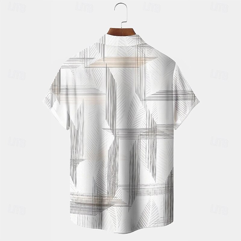 Men's Geometric Shirt Summer Shirt Button Up Shirt Short Sleeve Fashion Casual Outdoor Vacation Dailywear Summer Spring Turndown 3D Print Collared Shirts Front One Pocket White2