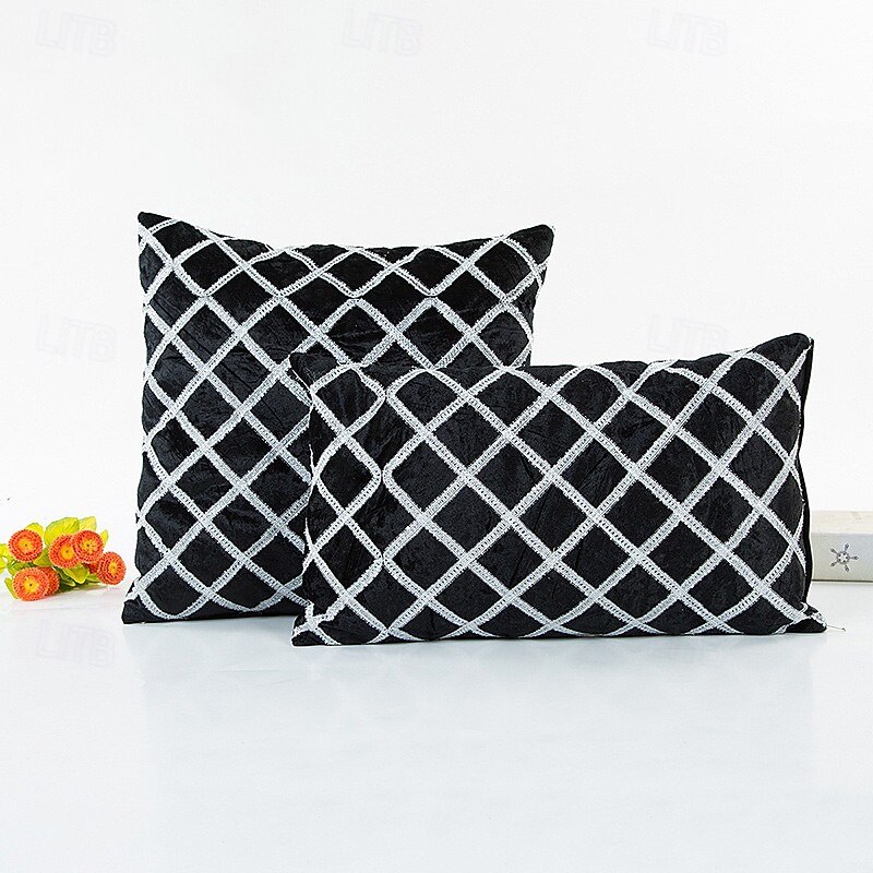 Velvet Striped Pattern Decorative Toss Pillows Cover 1PC Soft Square Couch Cushion Case Pillowcase for Bedroom Livingroom Sofa Chair Blue Red Silver Black3