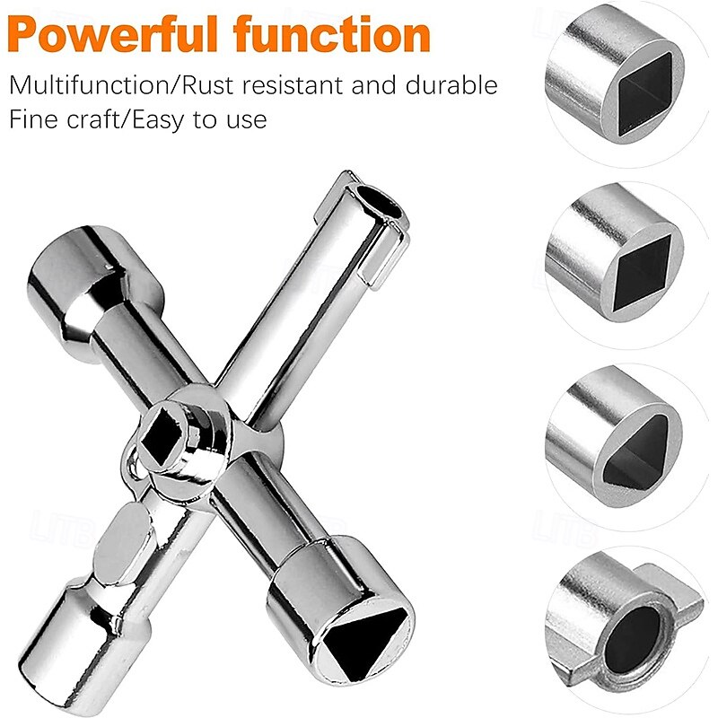 2 Pieces 4-Way Multi-Functional Utilities Key Stopcock Key for Electric Water Gas Meter Box Cupboard Cabinet Opening3